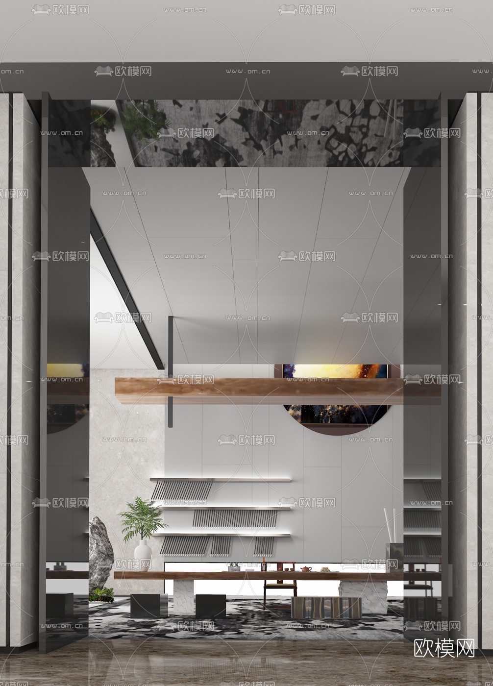 一然设计 新中式售楼处休息区3d模型
