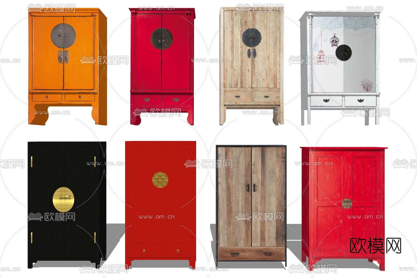 新中式实木储物柜su模型下载