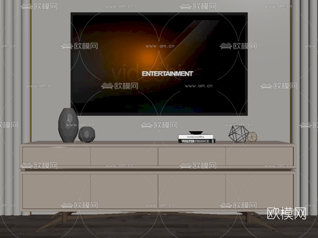 现代轻奢电视柜su模型下载（渲染图2）