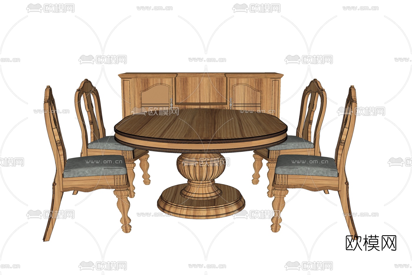 美式圆形餐桌椅免费su模型下载