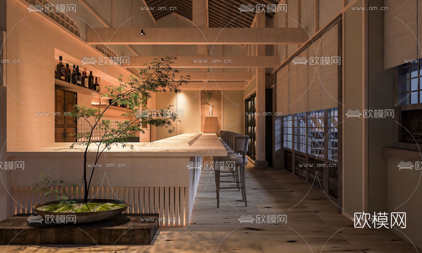 日式日料店3d模型下载（渲染图3）