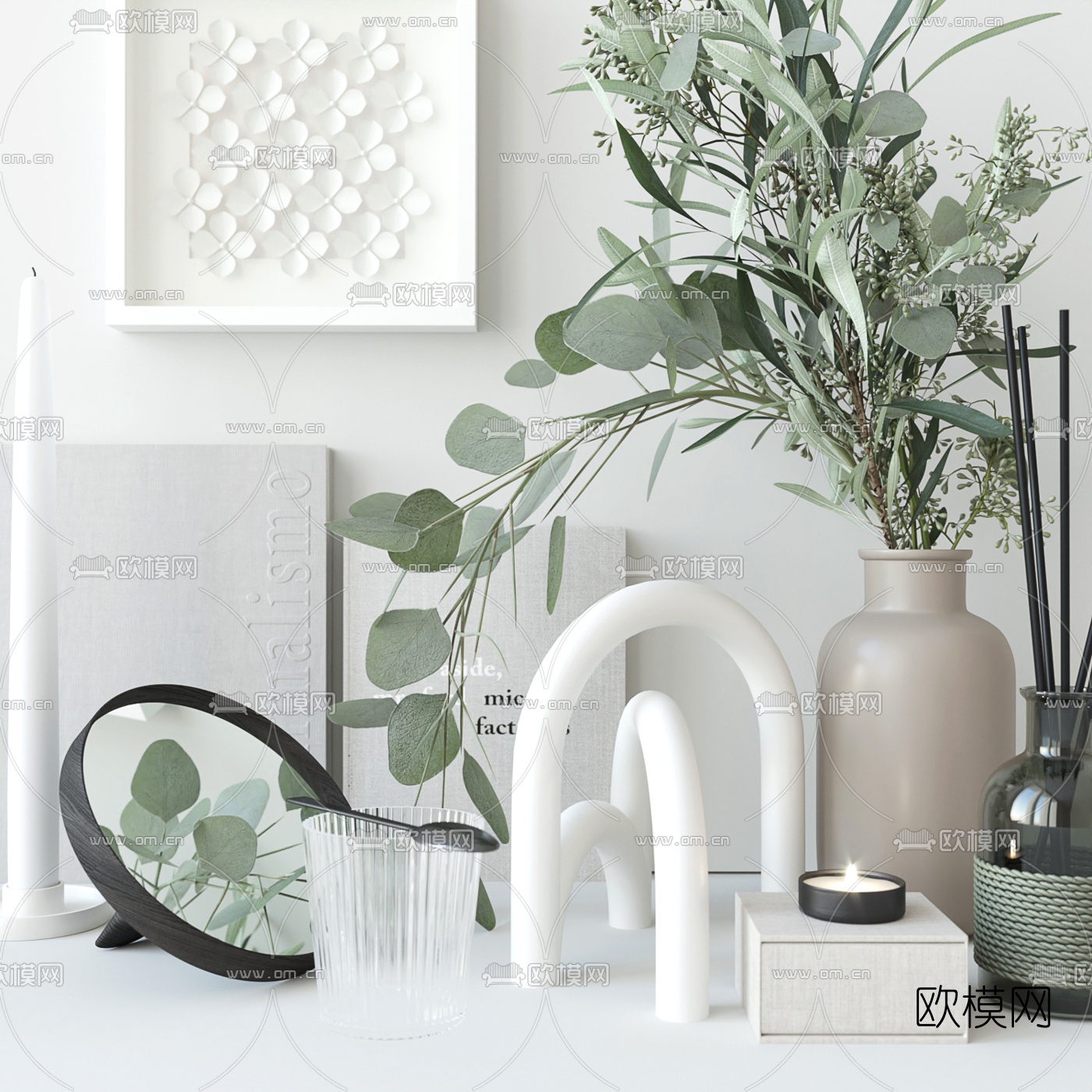 北欧蜡烛花卉香薰摆件3d模型下载（渲染图2）