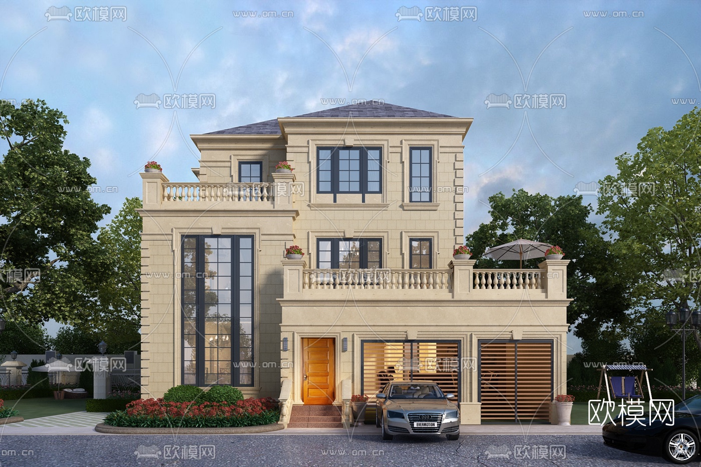欧式独栋别墅3d模型下载