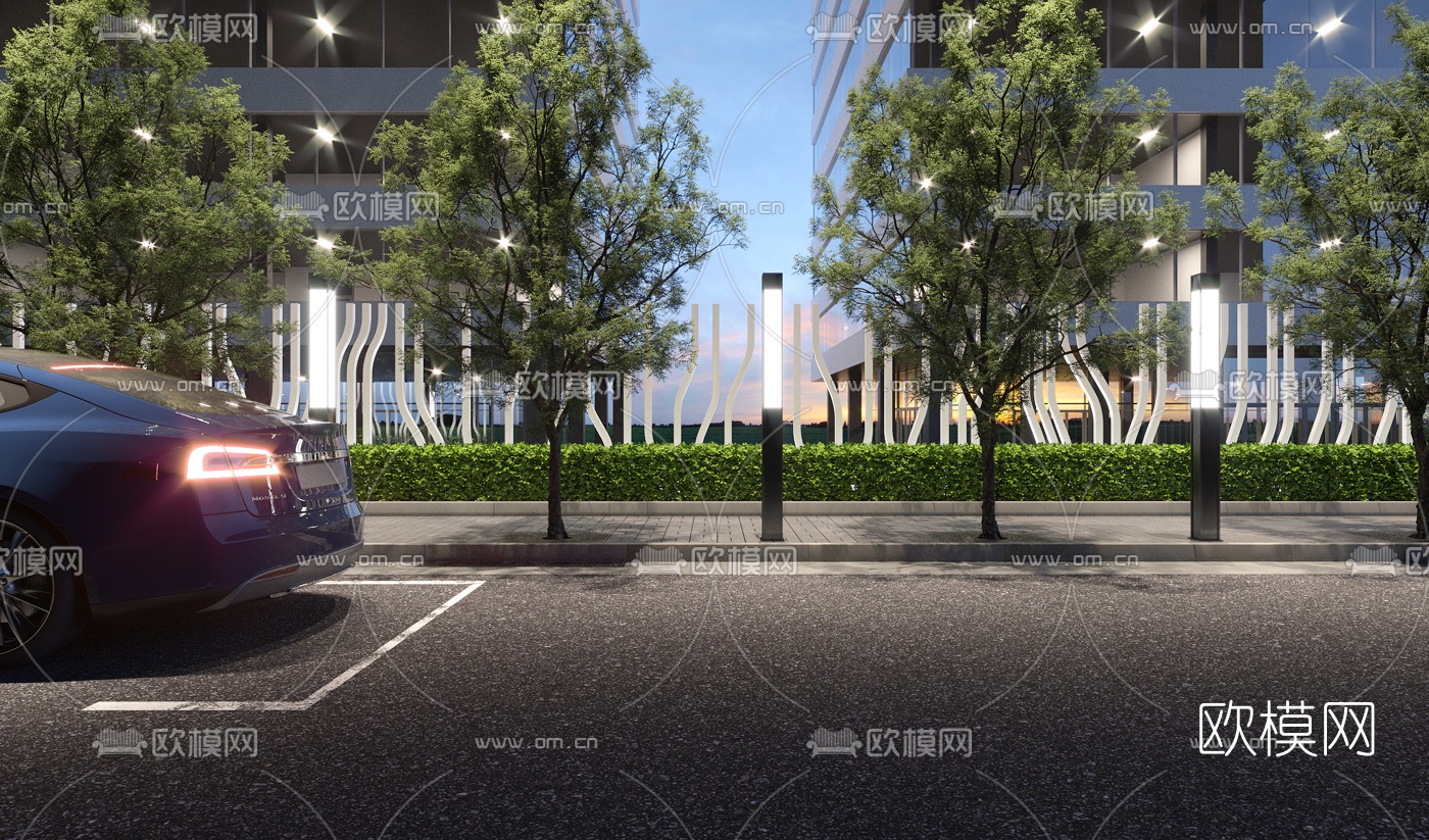 现代户外围墙人行道3d模型
