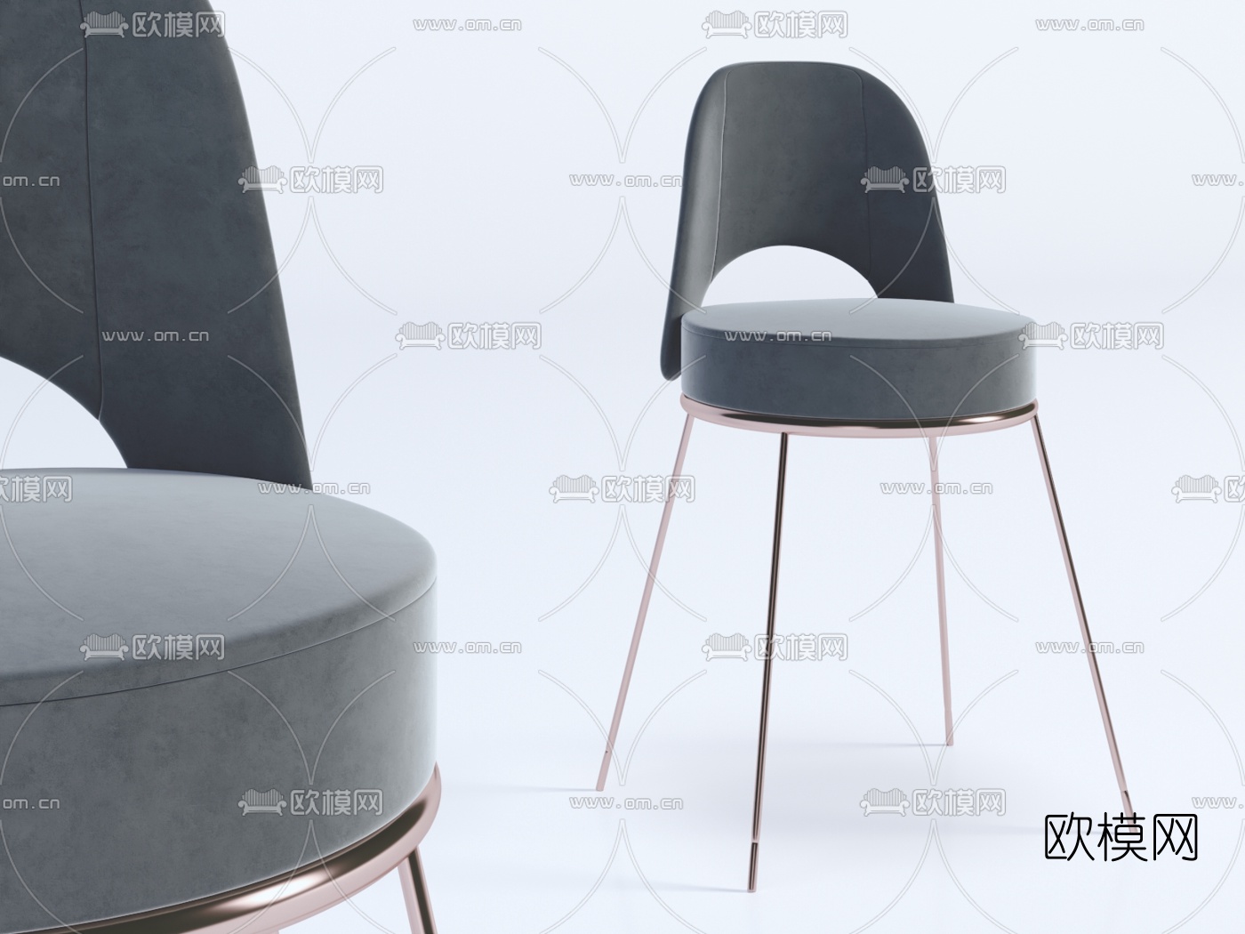 现代绒布吧台椅3d模型下载