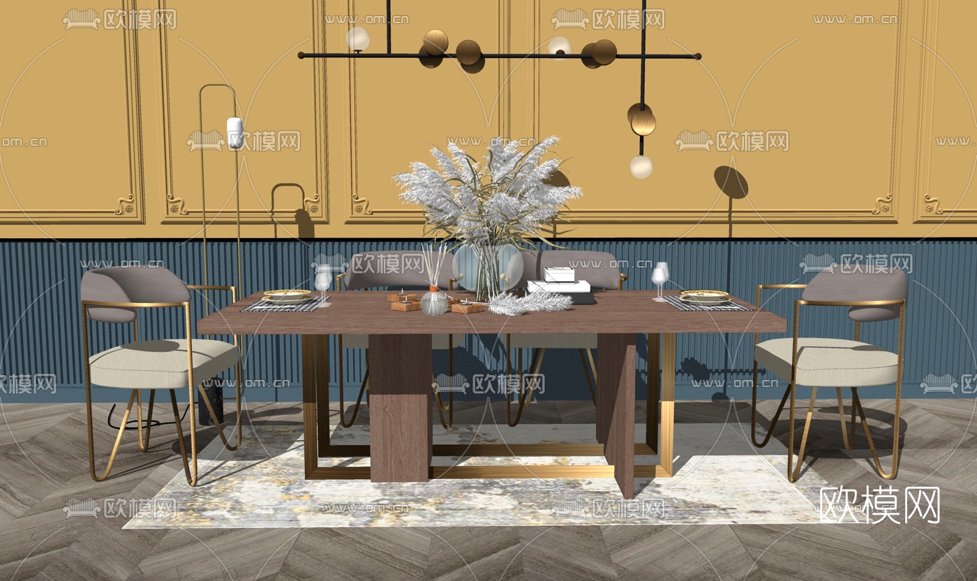 现代轻奢餐桌椅su模型下载