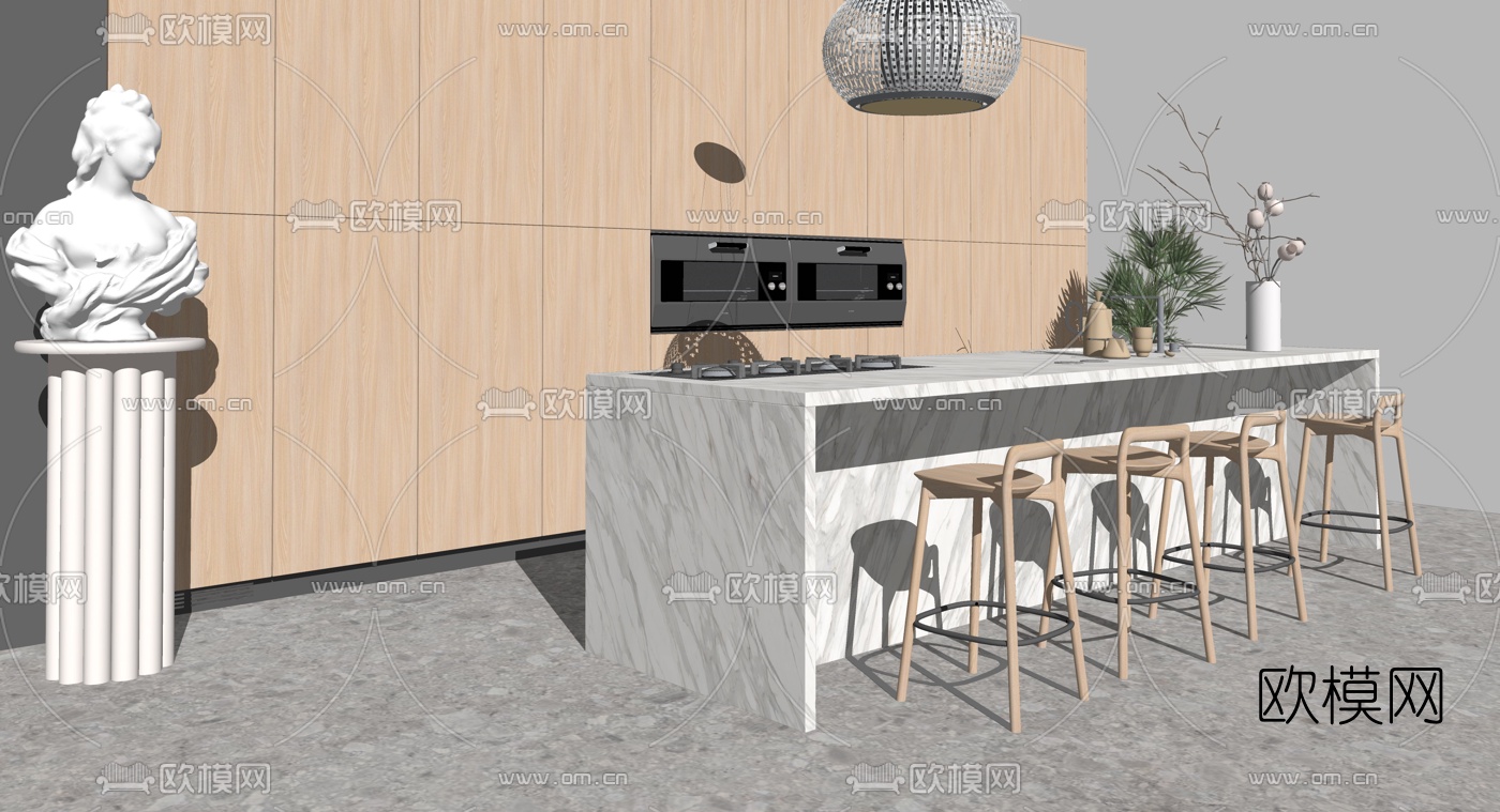 现代吧台吧台椅su模型下载（渲染图2）