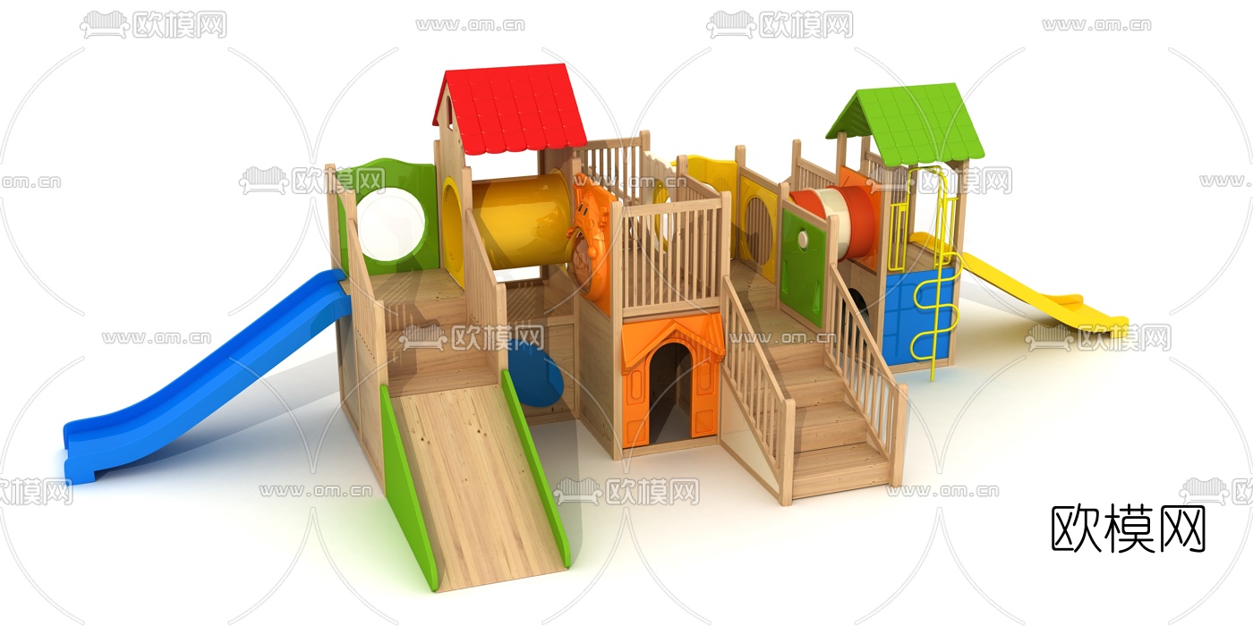 现代儿童滑梯游乐设施3d模型下载（渲染图1）