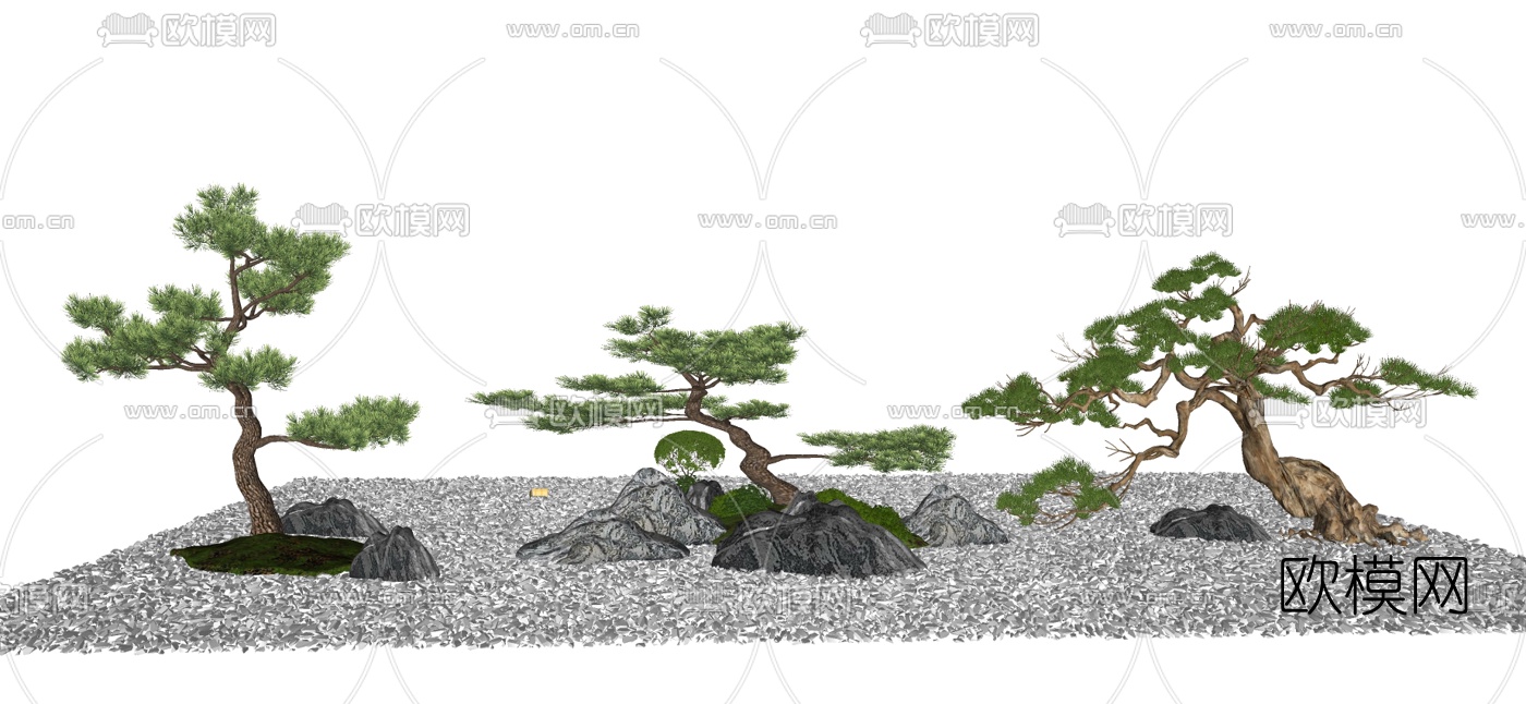 新中式罗汉松景观树su模型下载（渲染图3）