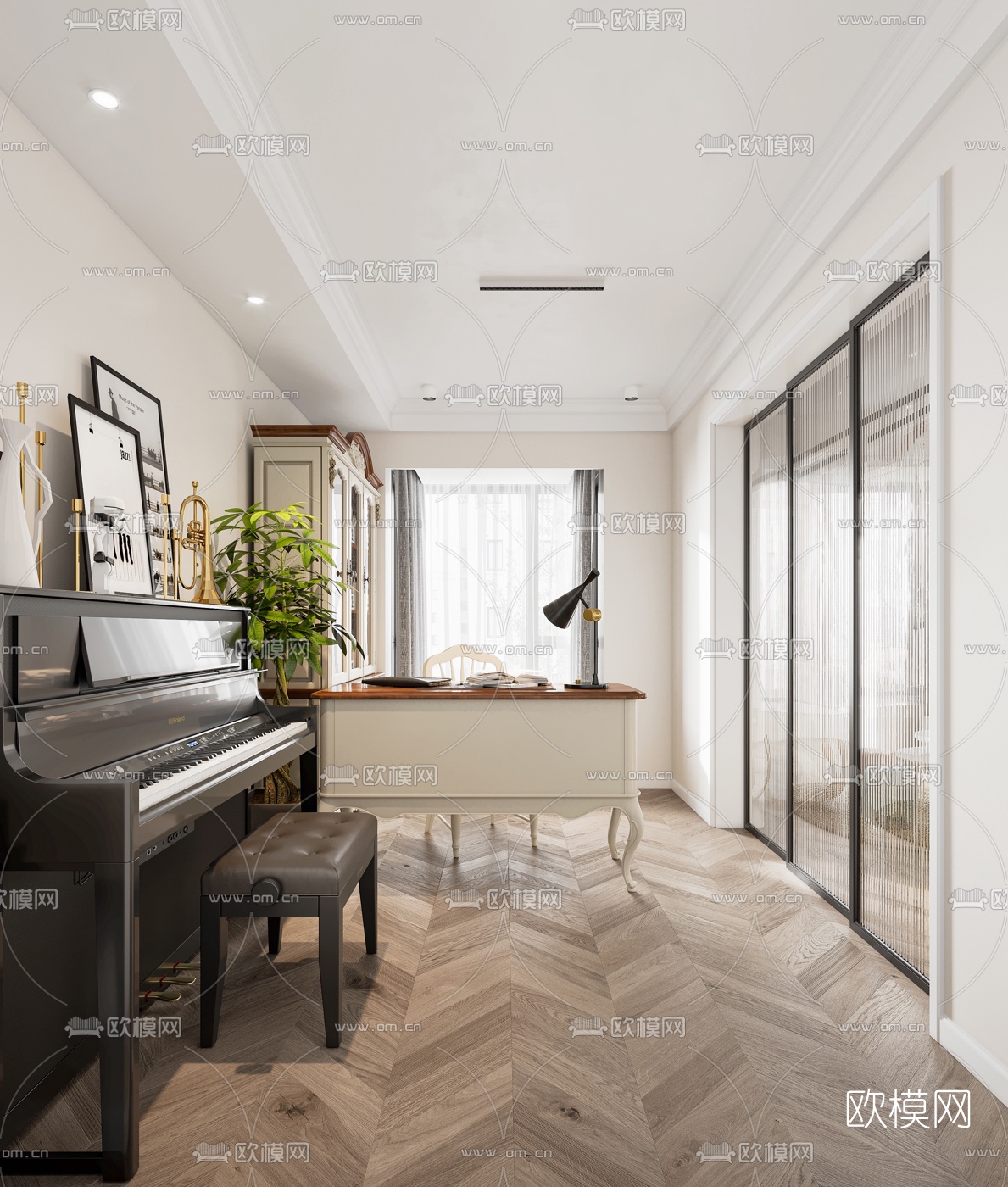 美式书房3d模型下载