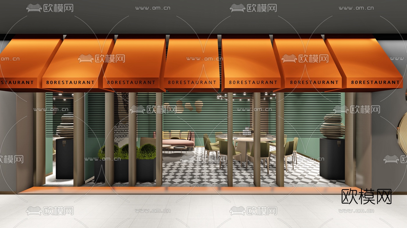 北欧轻奢主题餐厅su模型下载（渲染图3）