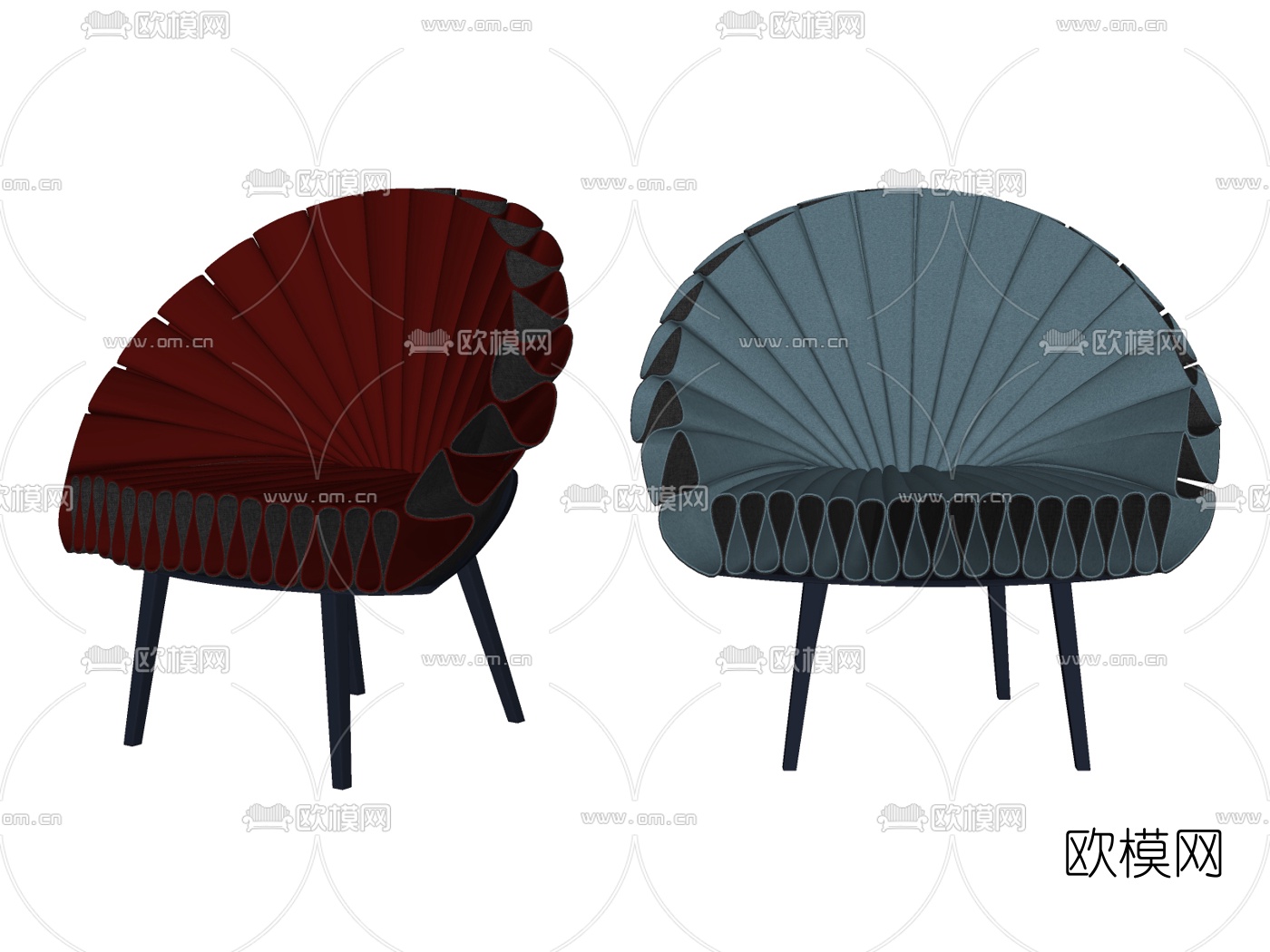 新古典布艺休闲椅su模型下载（渲染图2）