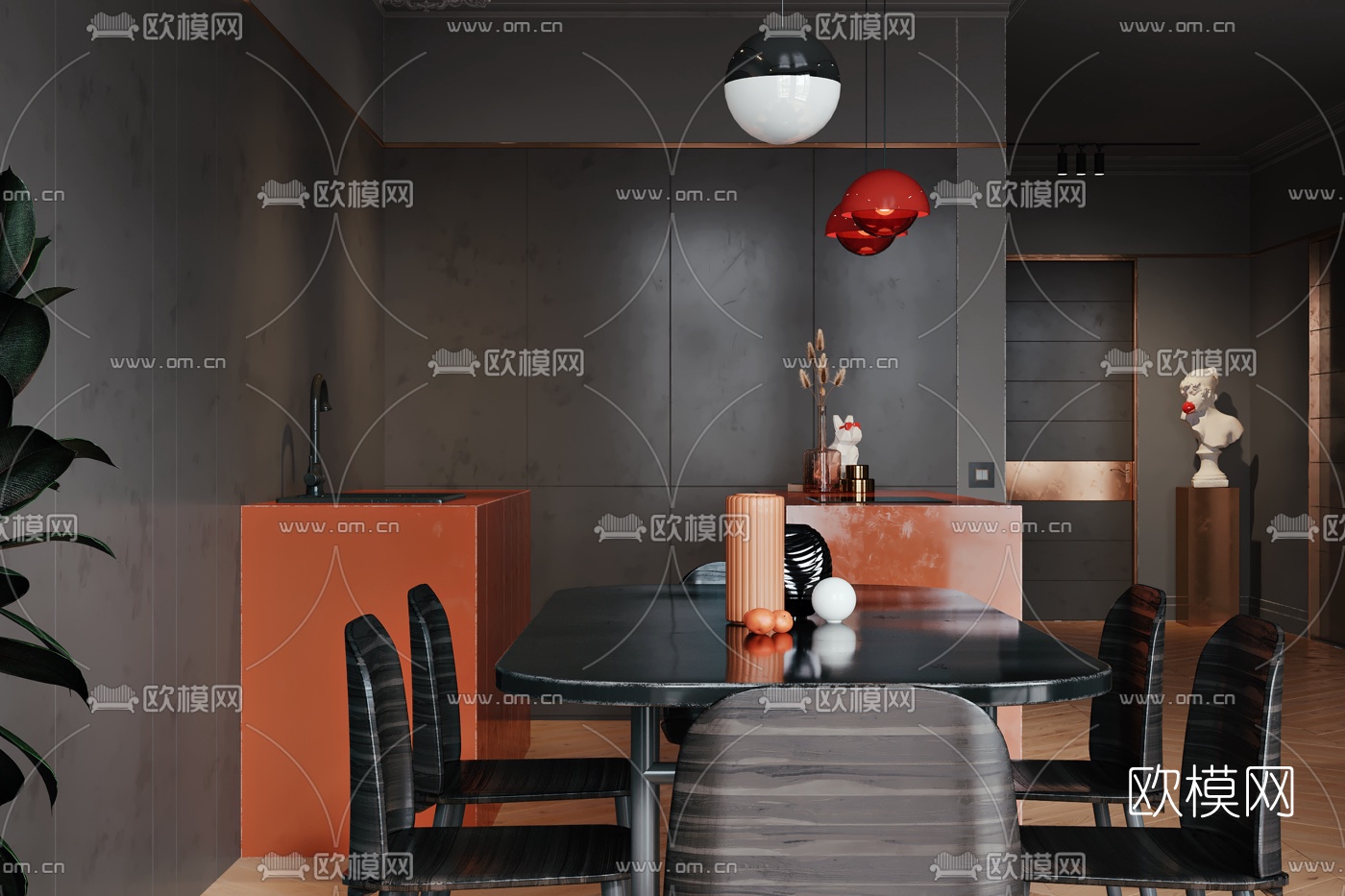 后现代客厅餐厅3d模型