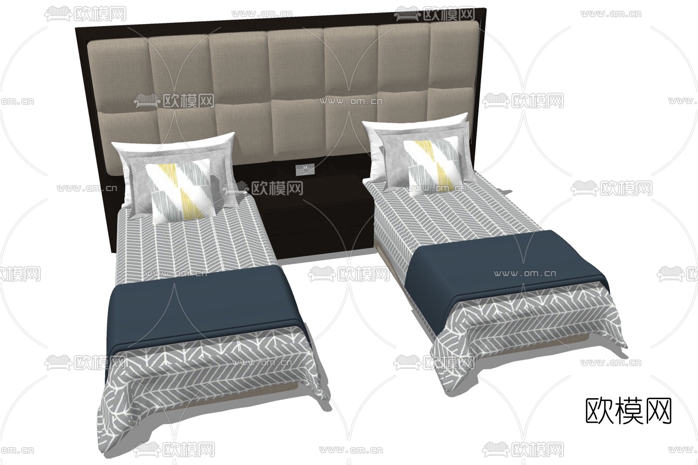现代布艺单人床su模型下载