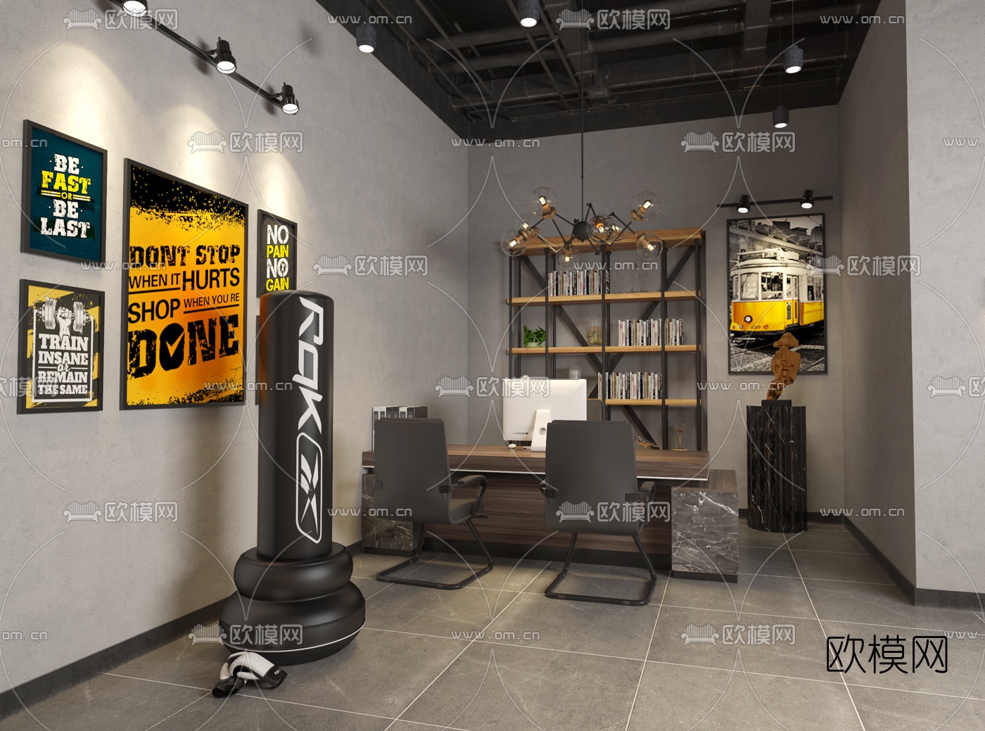 工业风总经理办公室3d模型下载（渲染图2）