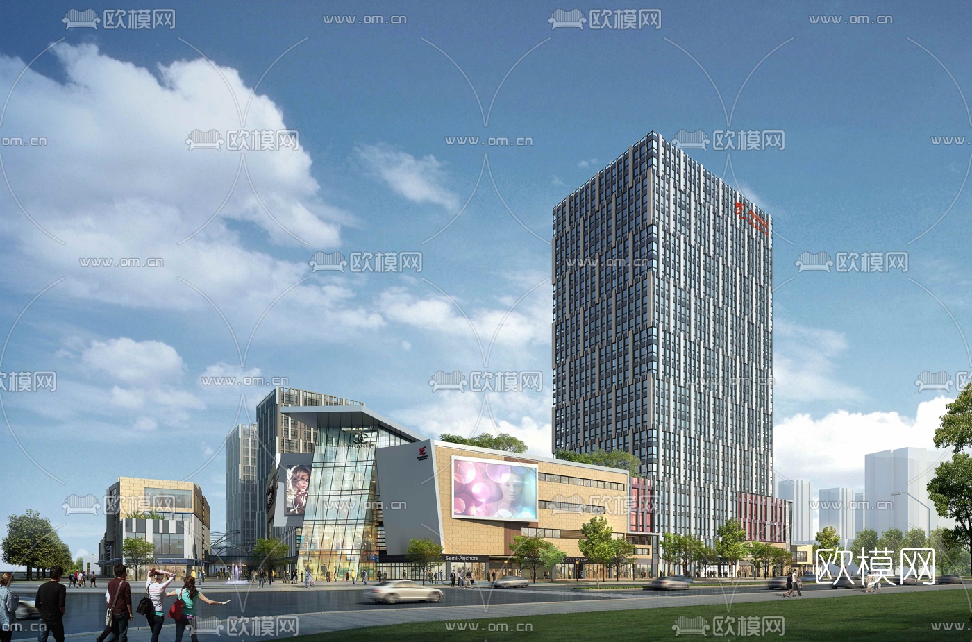 现代商业广场建筑外观3d模型下载