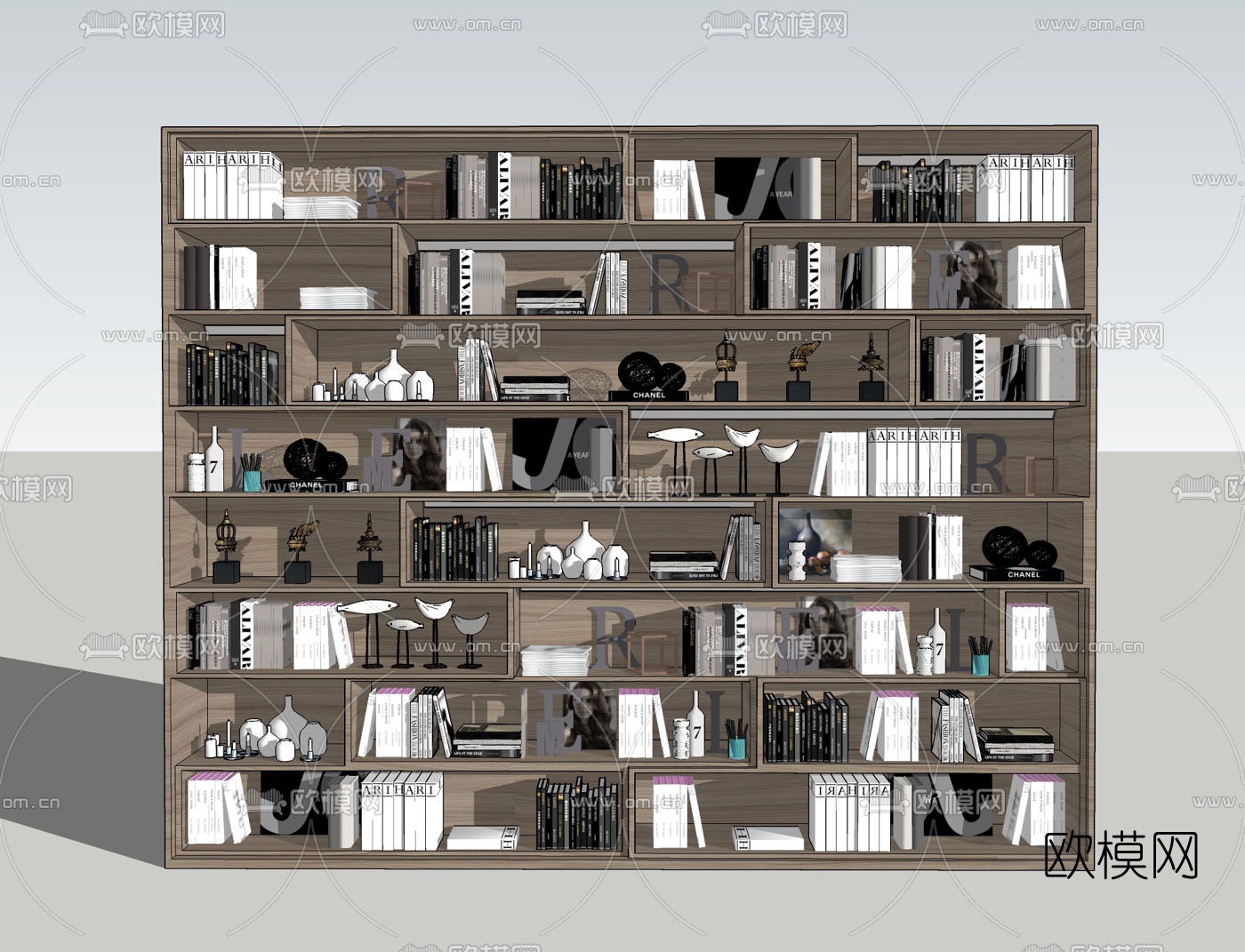 现代书柜su模型下载