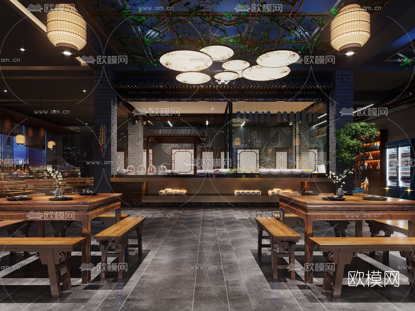 中式火锅店3d模型下载_ID10002382_3dmax免费模型-欧模网