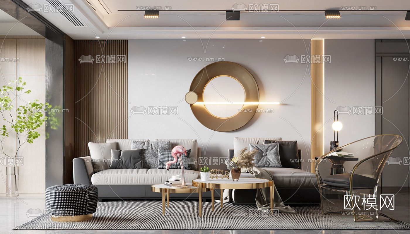 现代布艺转角沙发组合3d模型