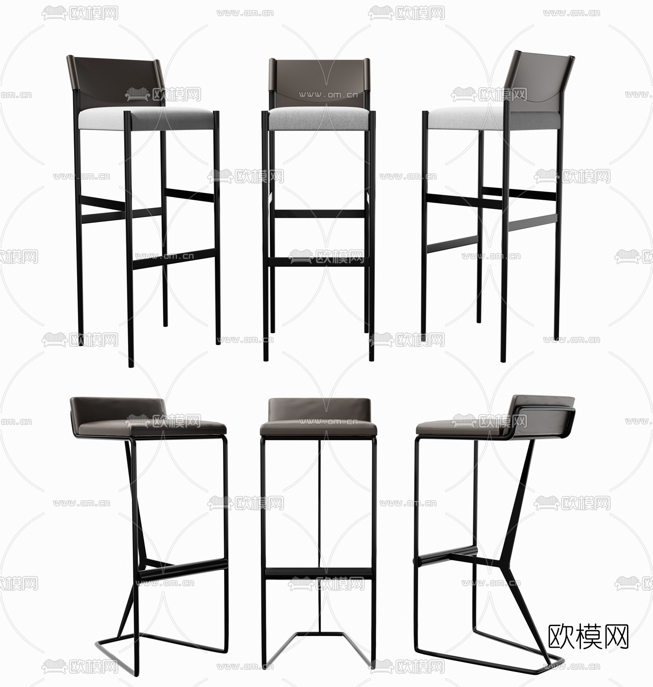 现代布艺吧椅3d模型下载