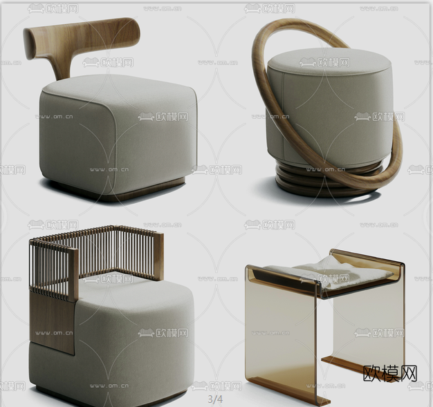 现代布艺凳子su模型下载