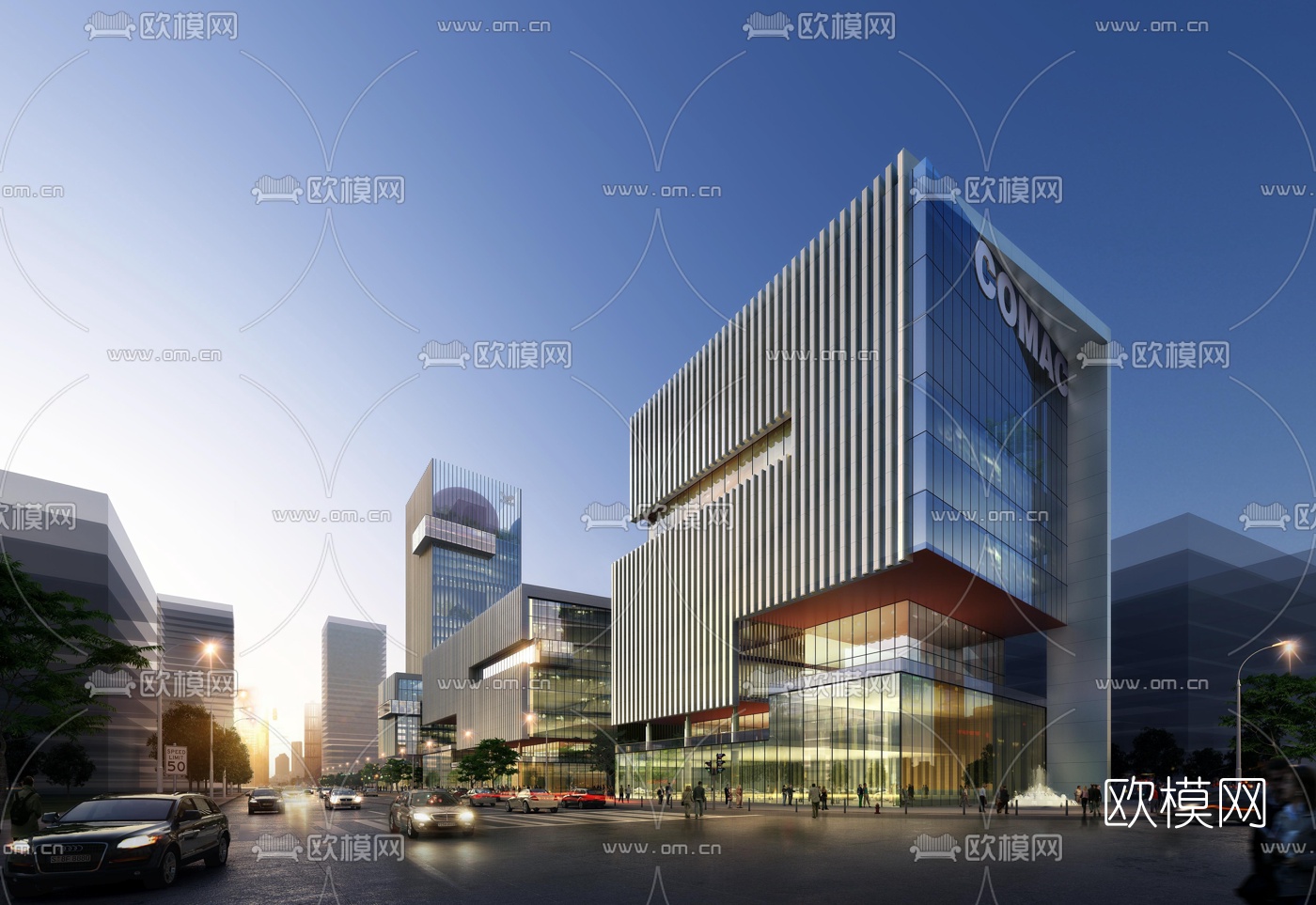 现代商业街夜景3d模型