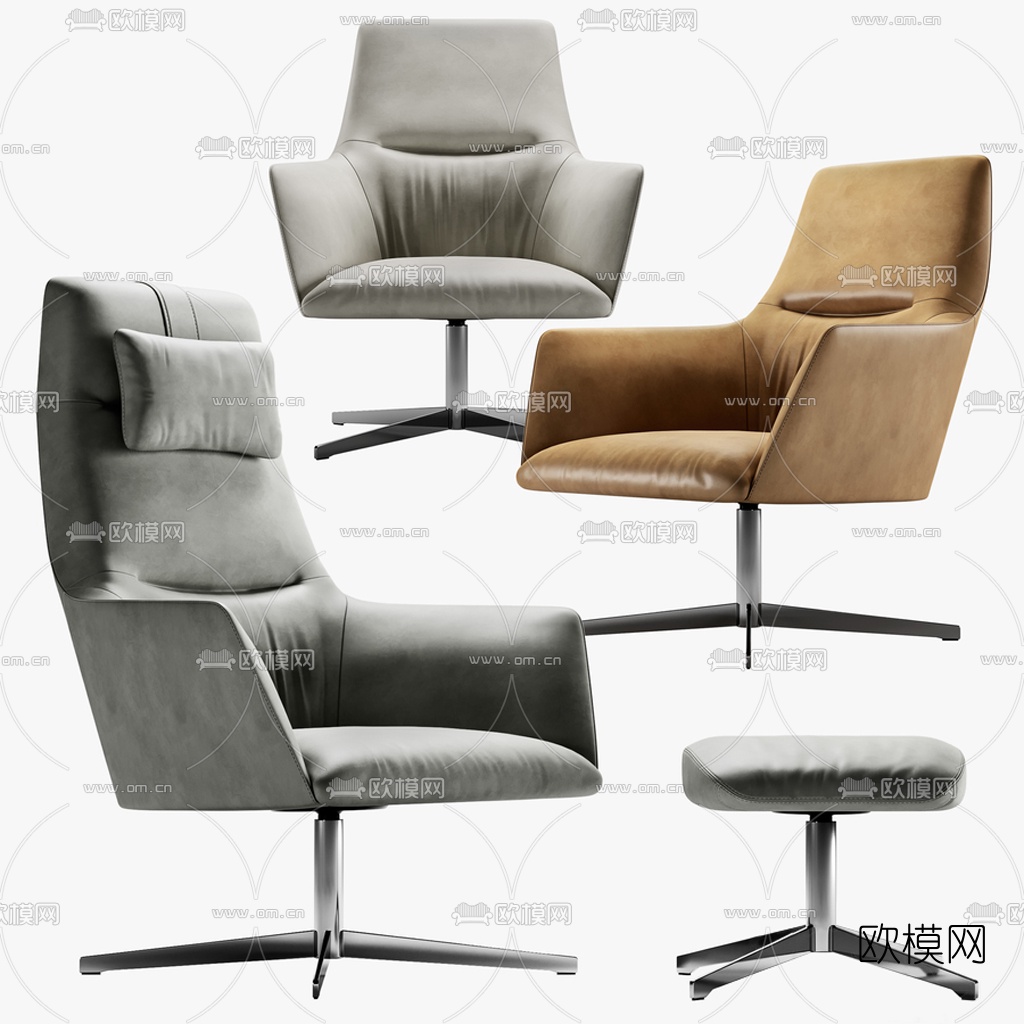 现代皮革办公椅3d模型下载（渲染图1）