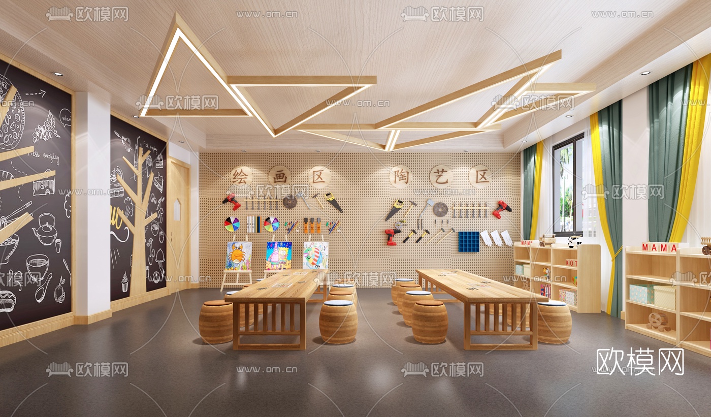 现代幼儿园美工室3d模型