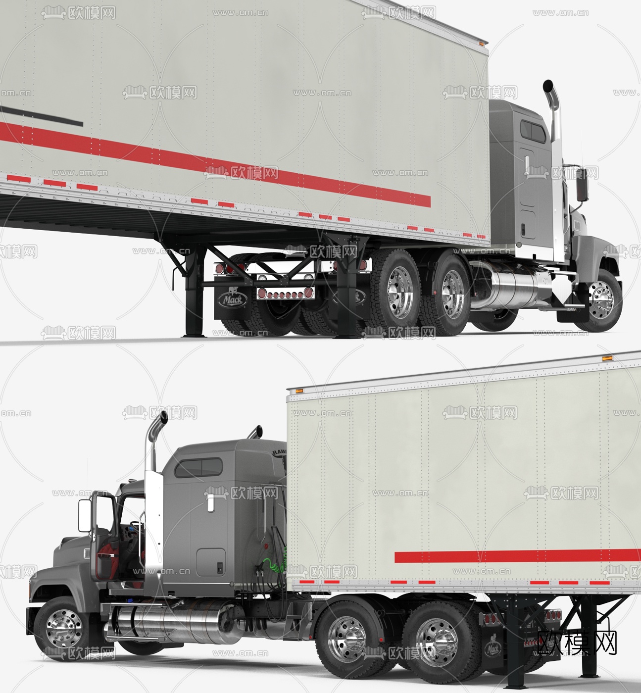 现代卡车拖挂车货车3d模型