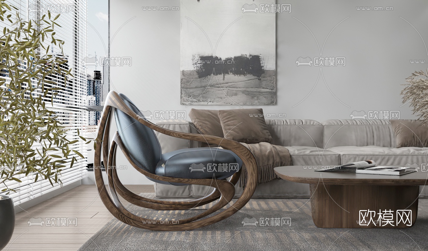 后现代实木休闲椅3d模型