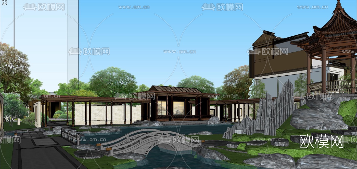 新中式售楼处su模型下载（渲染图6）