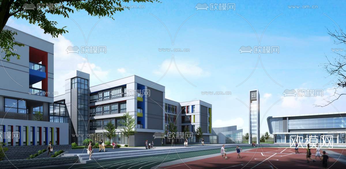 现代学校鸟瞰3d模型下载（渲染图2）