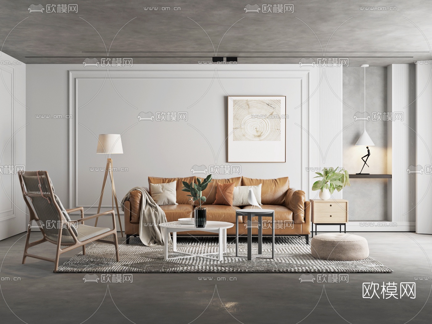 北欧皮革沙发组合3d模型下载