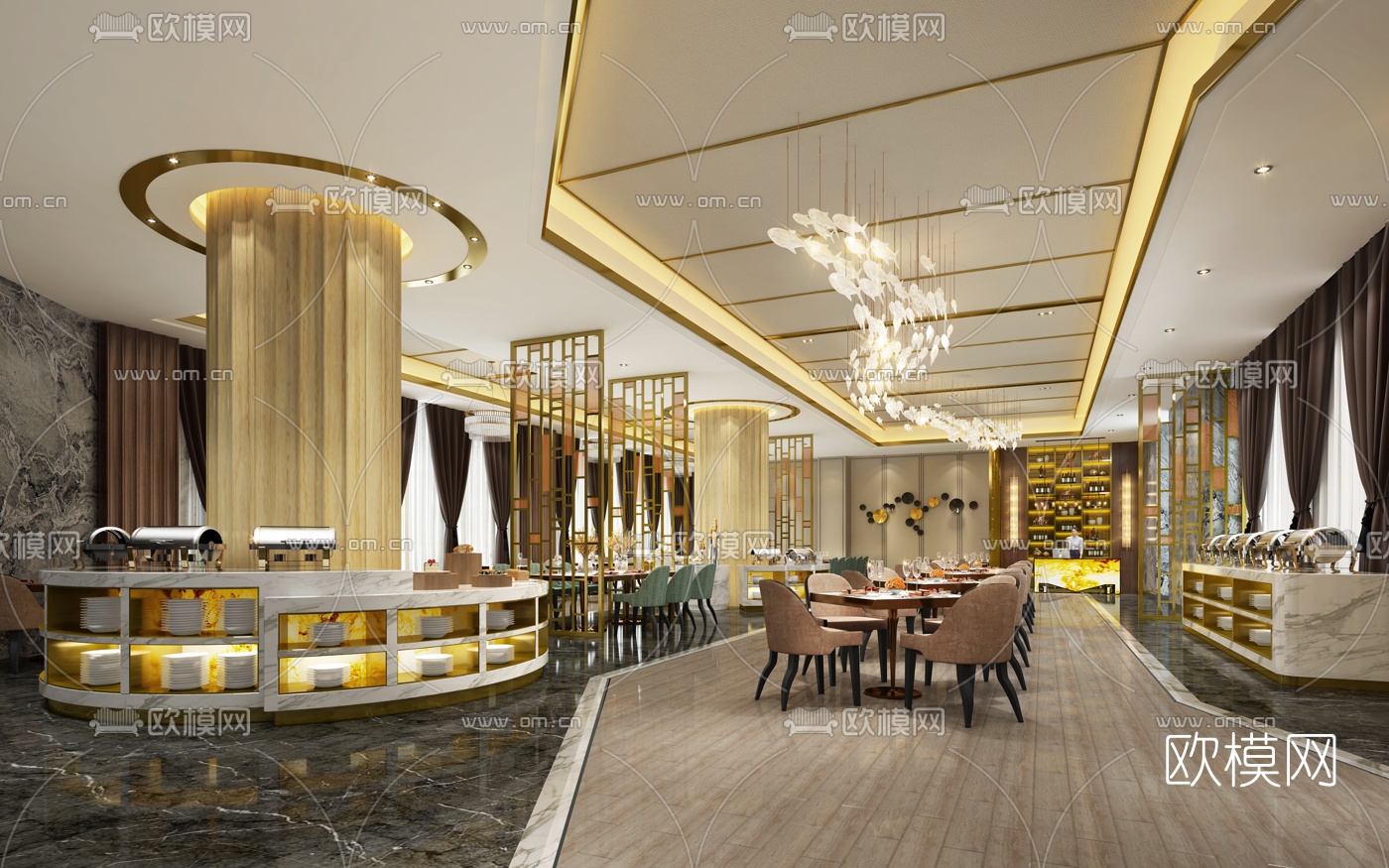 现代酒店自助餐厅3d模型下载