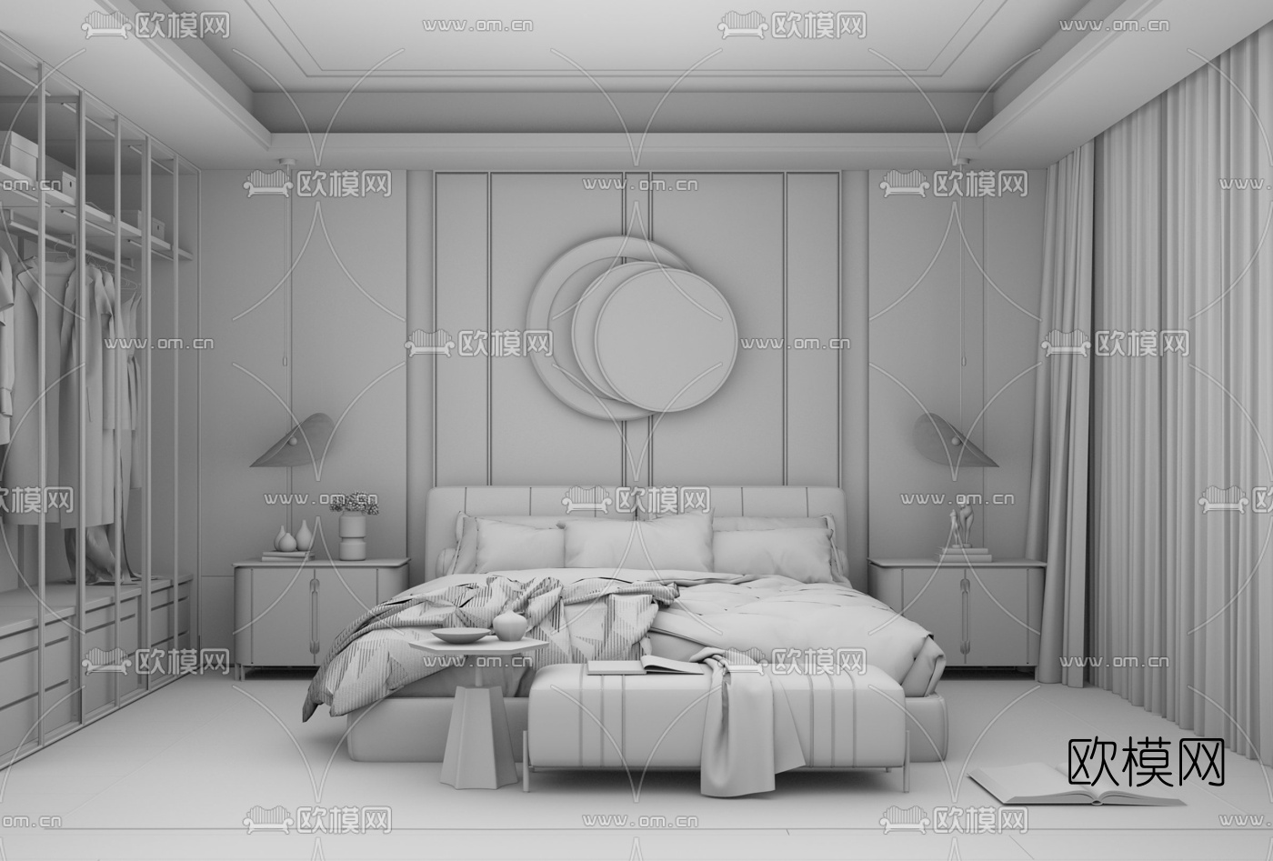 现代布艺双人床su模型