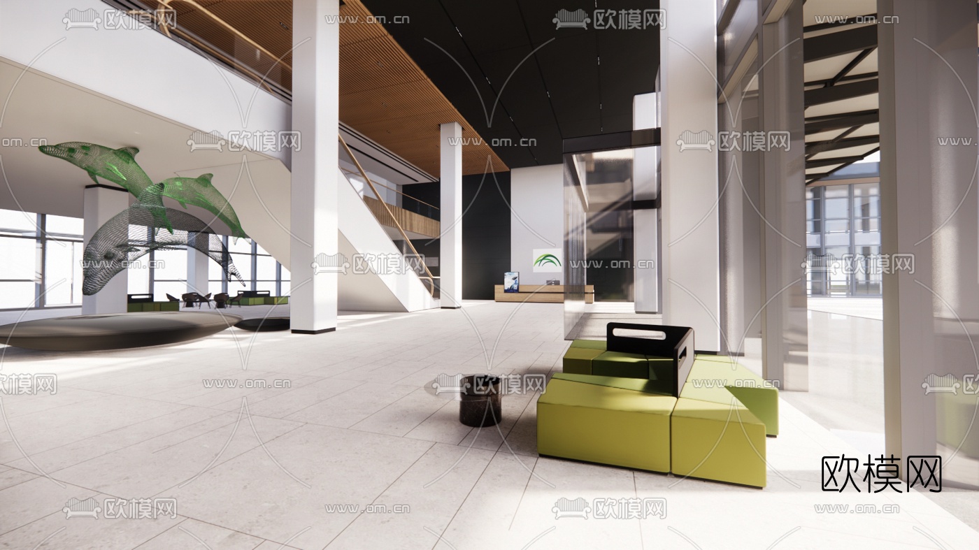 现代办公大厅su模型
