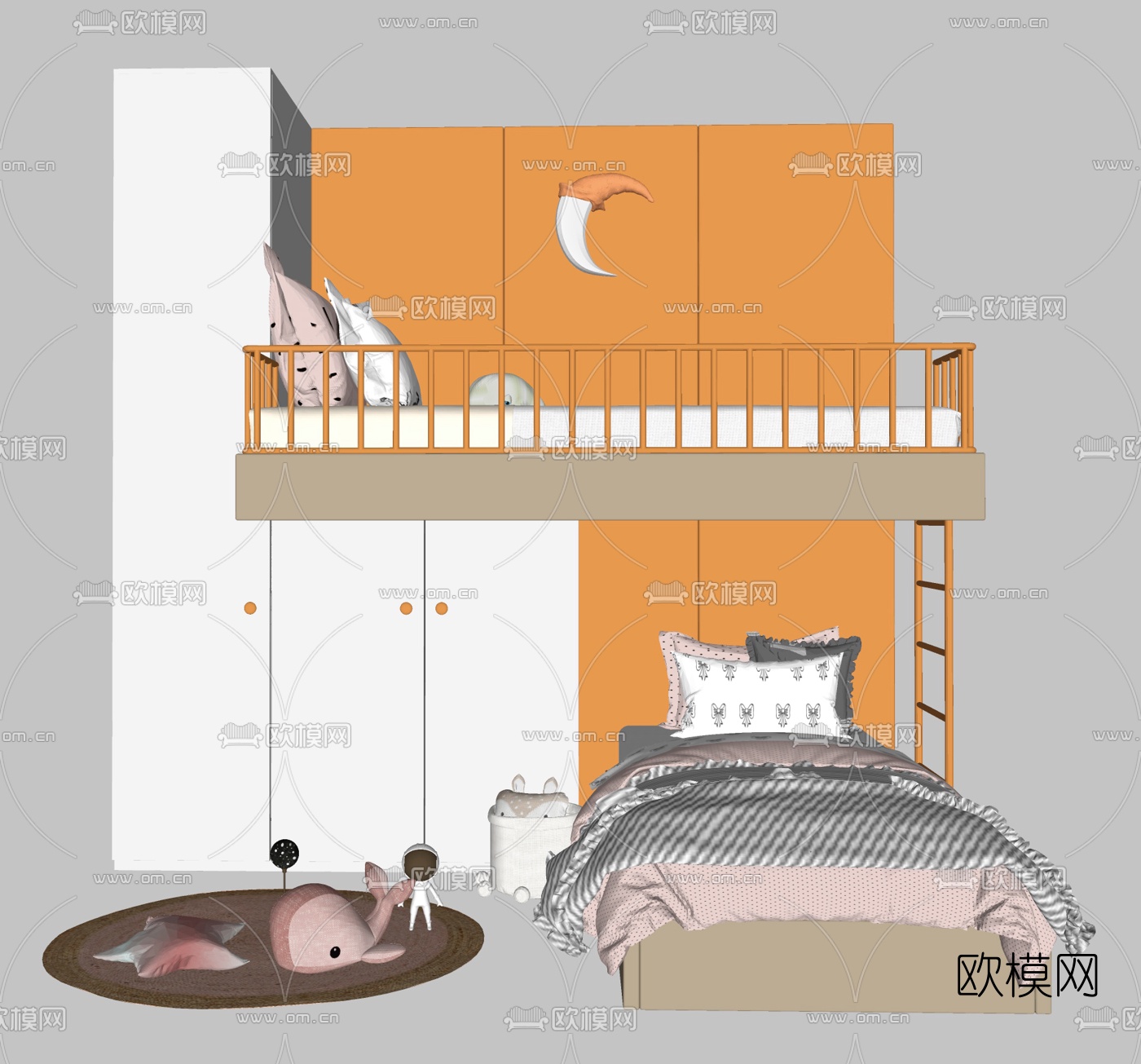 现代上下铺儿童床su模型下载