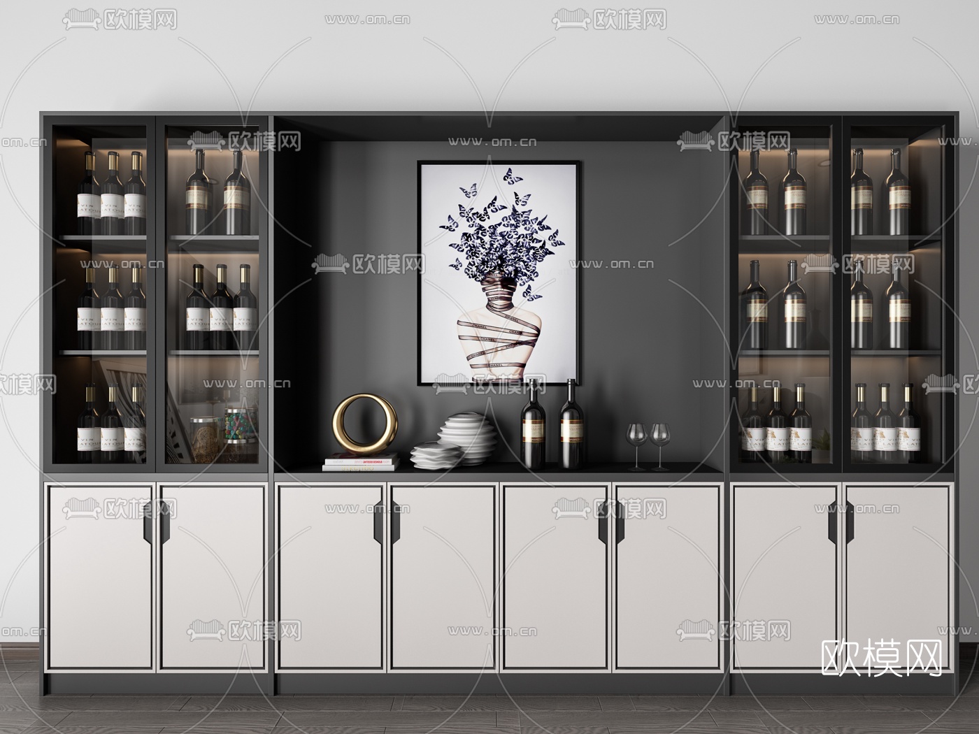 新中式陈列柜酒柜3d模型