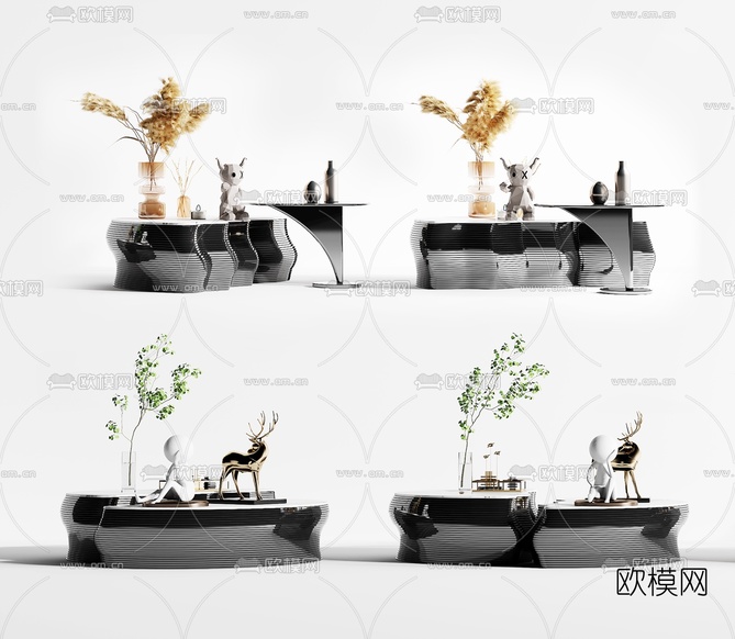现代金属茶几3d模型下载