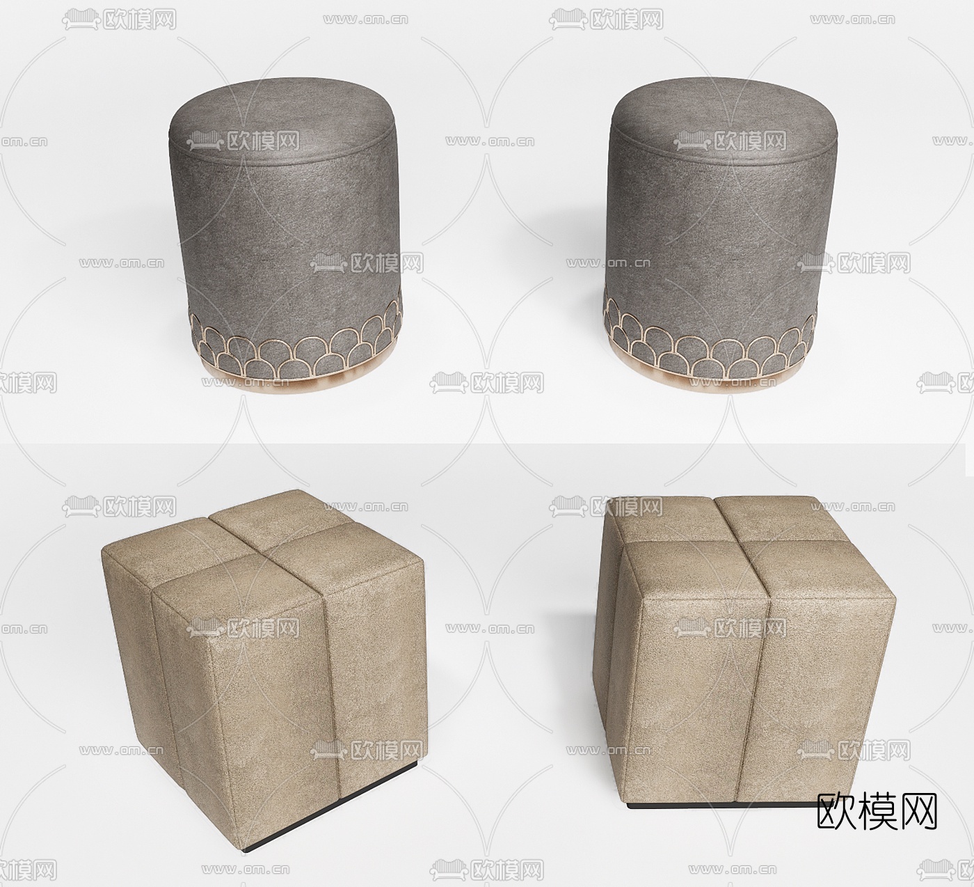 现代布艺矮凳圆凳su模型