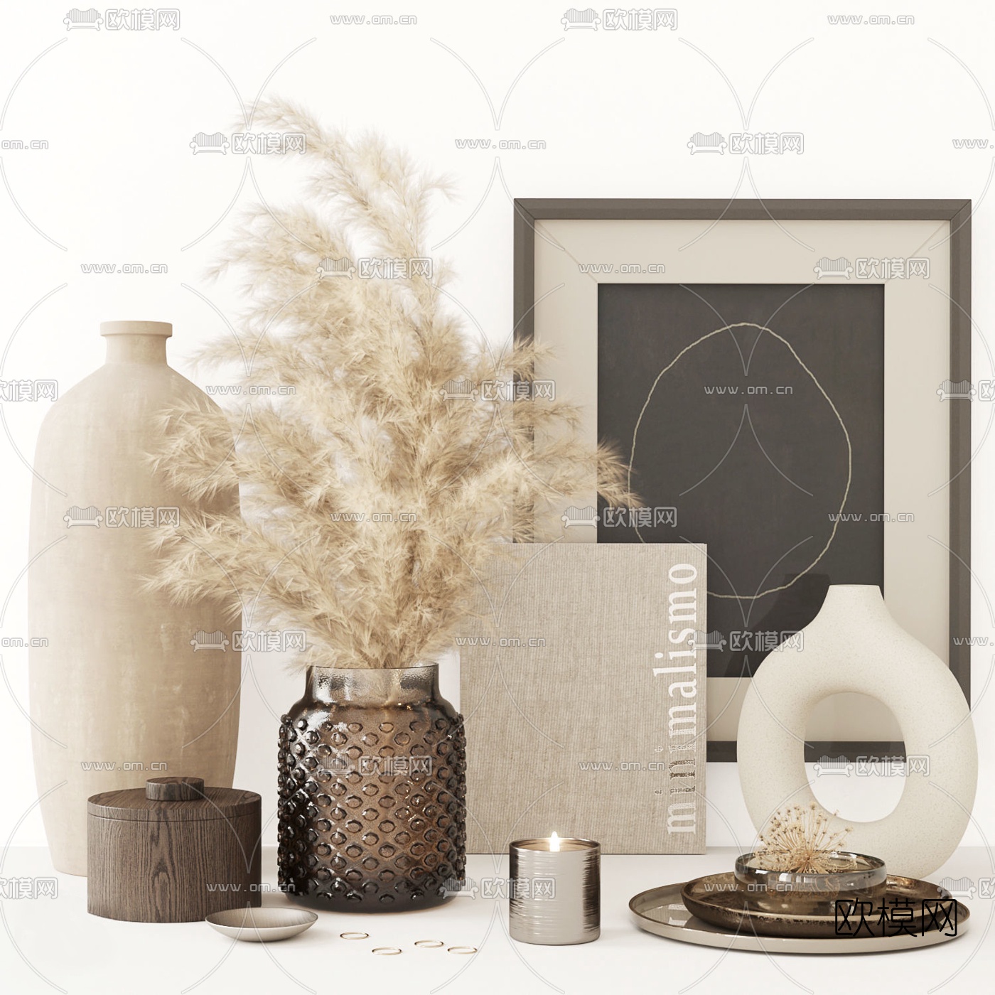 北欧干花花瓶烛台摆件3d模型下载（渲染图1）