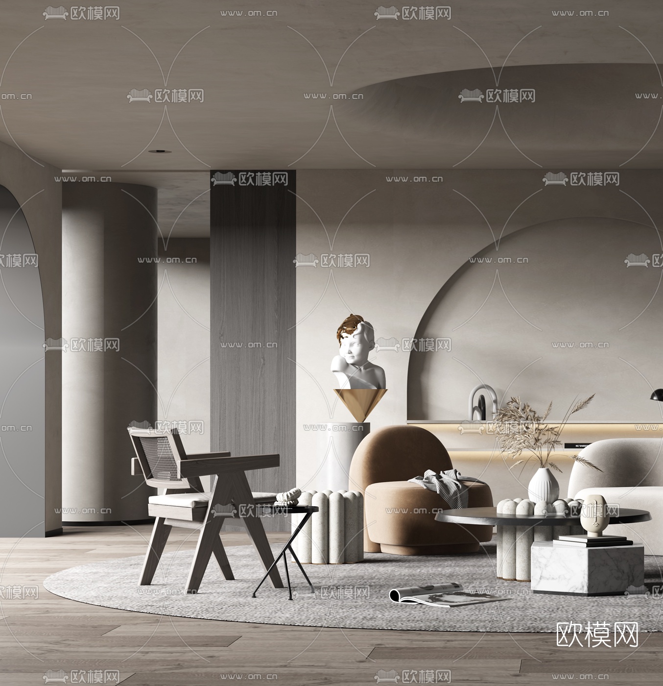 现代弧形布艺沙发组合3d模型