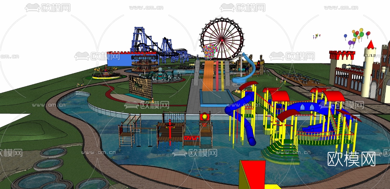 现代儿童游乐园su模型下载（渲染图2）