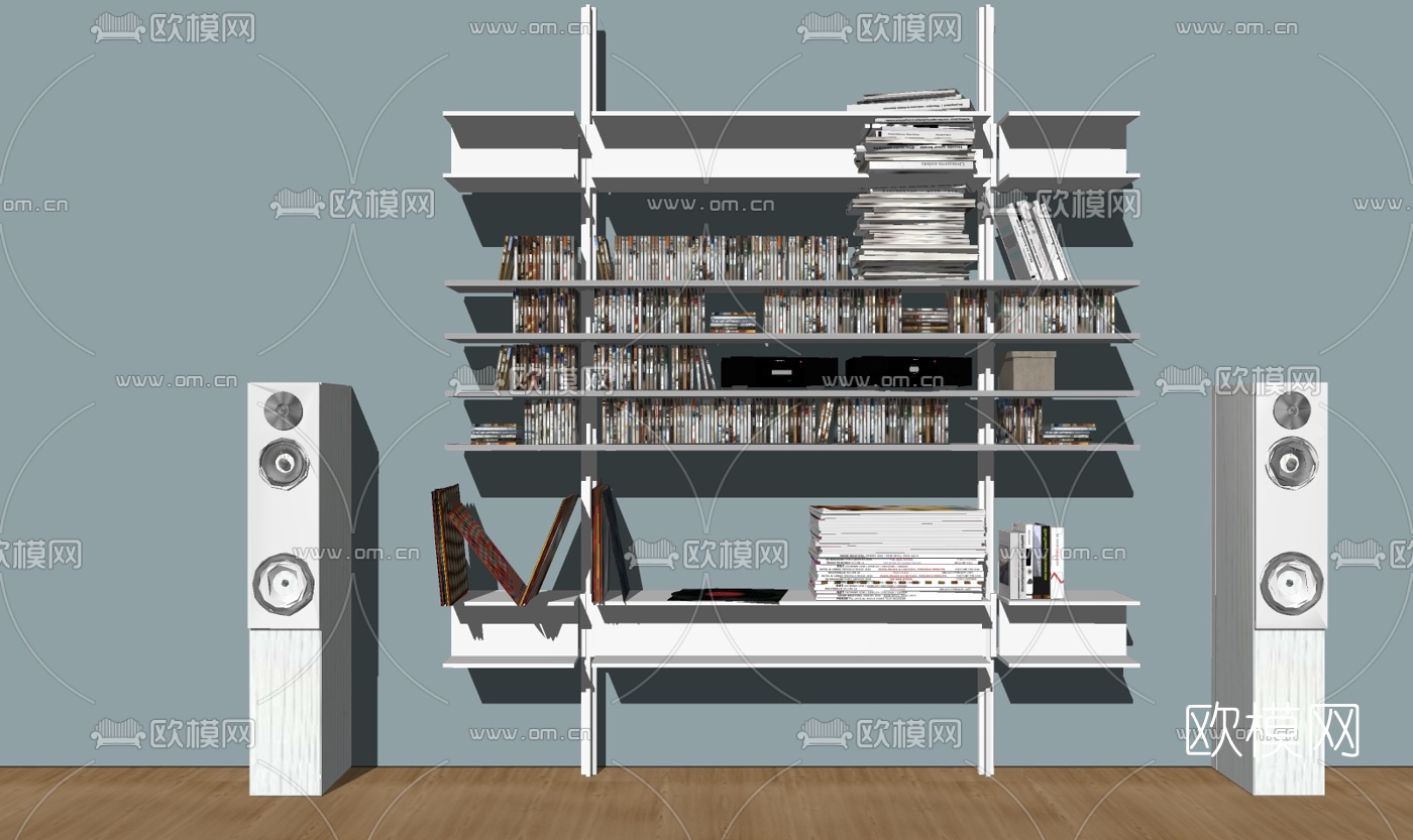 现代实木书架su模型下载