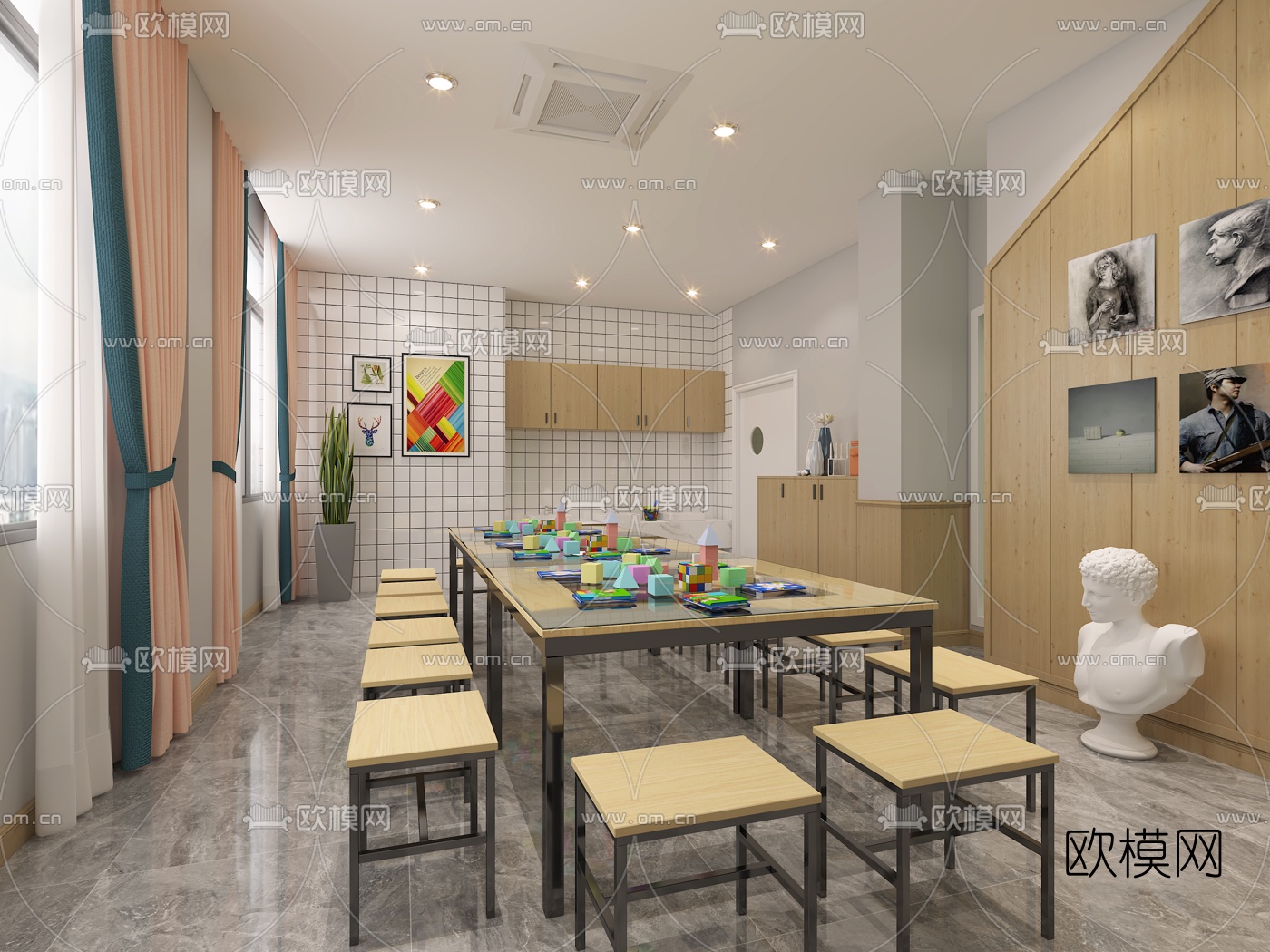 现代儿童美术室舞蹈室免费3d模型下载（渲染图2）