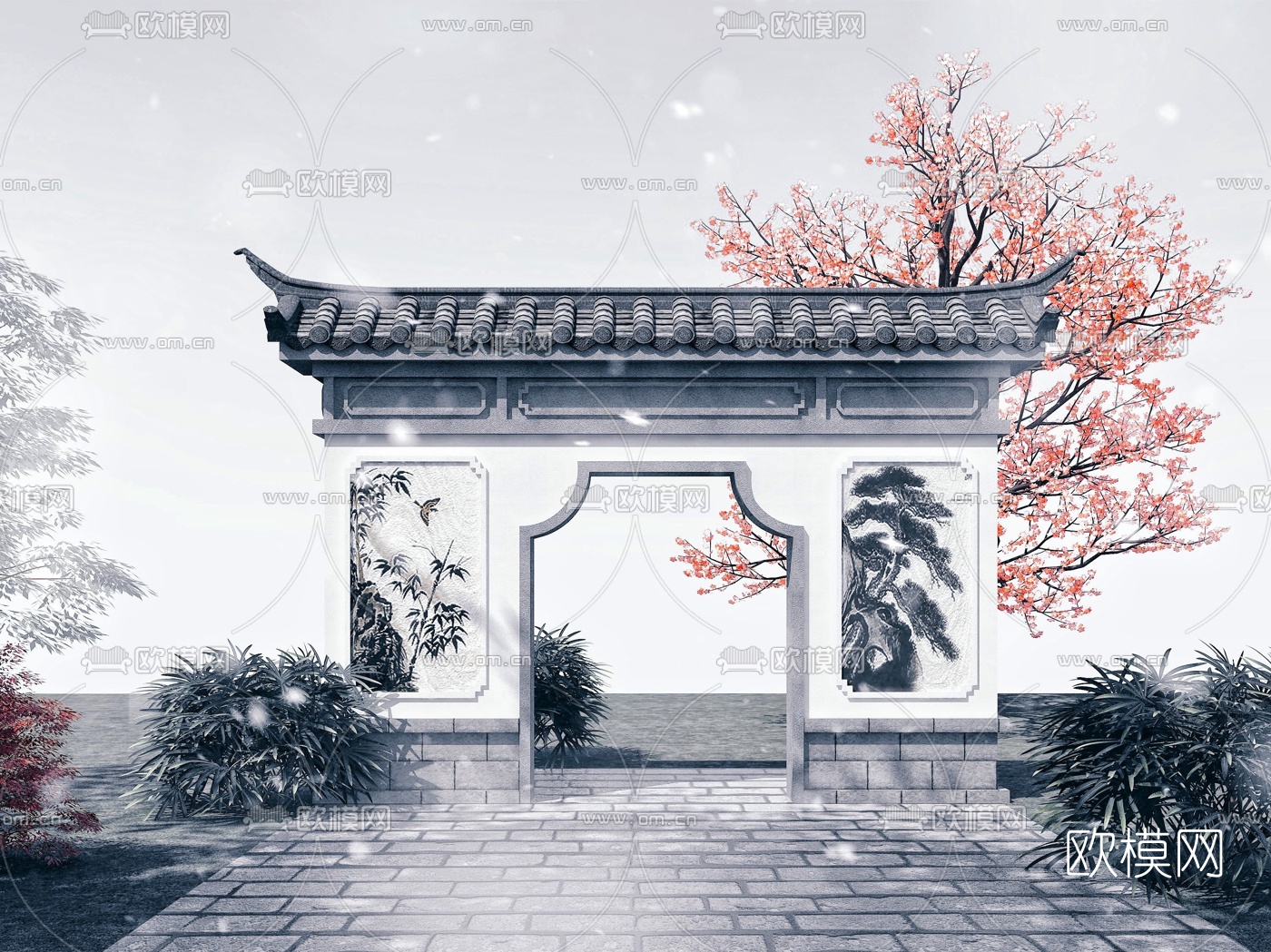 中式园林景观墙古风民俗3d模型
