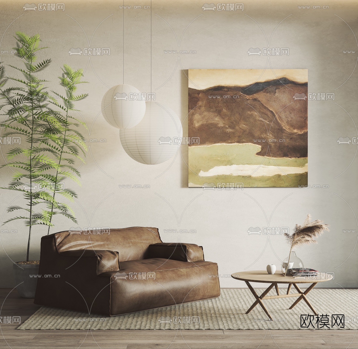 侘寂皮革单人沙发3d模型下载