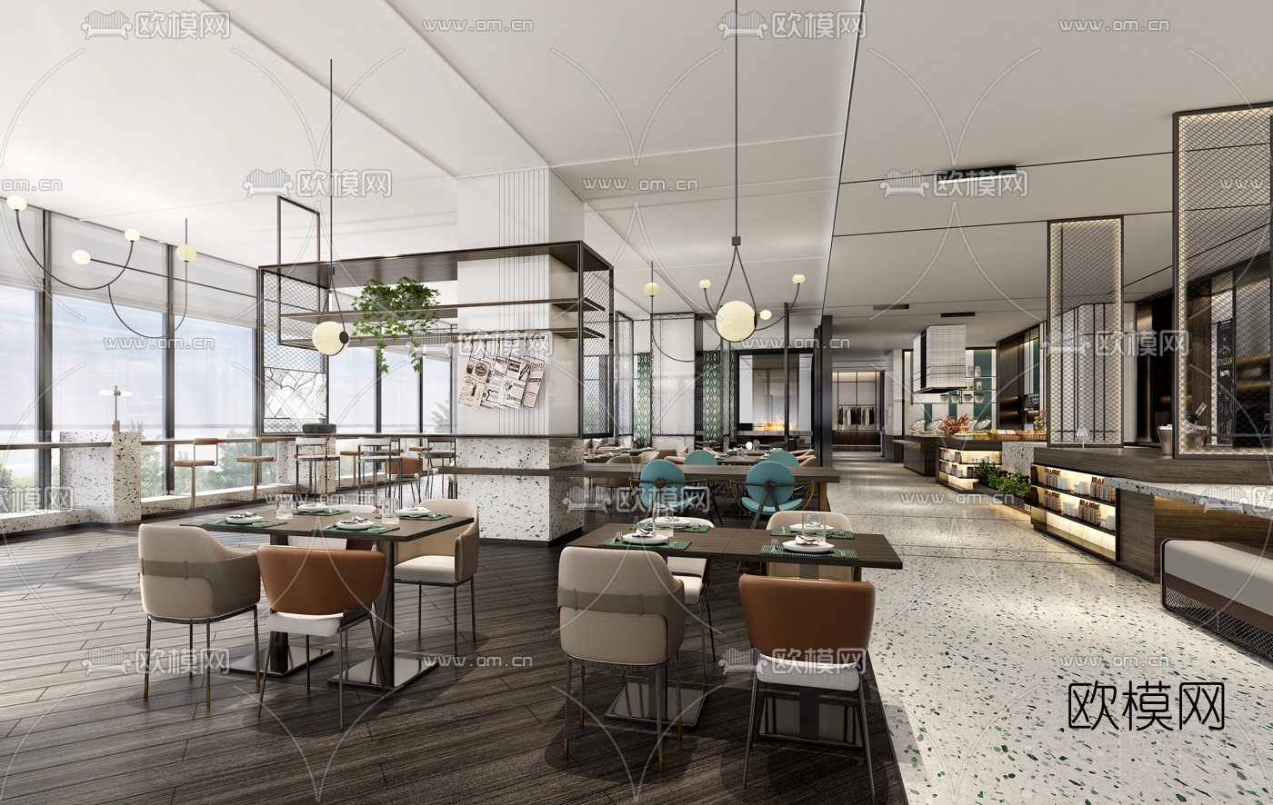 现代酒店西餐厅3d模型