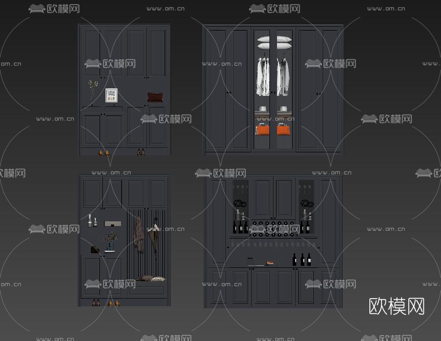 美式鞋柜衣柜酒柜su模型下载（渲染图2）