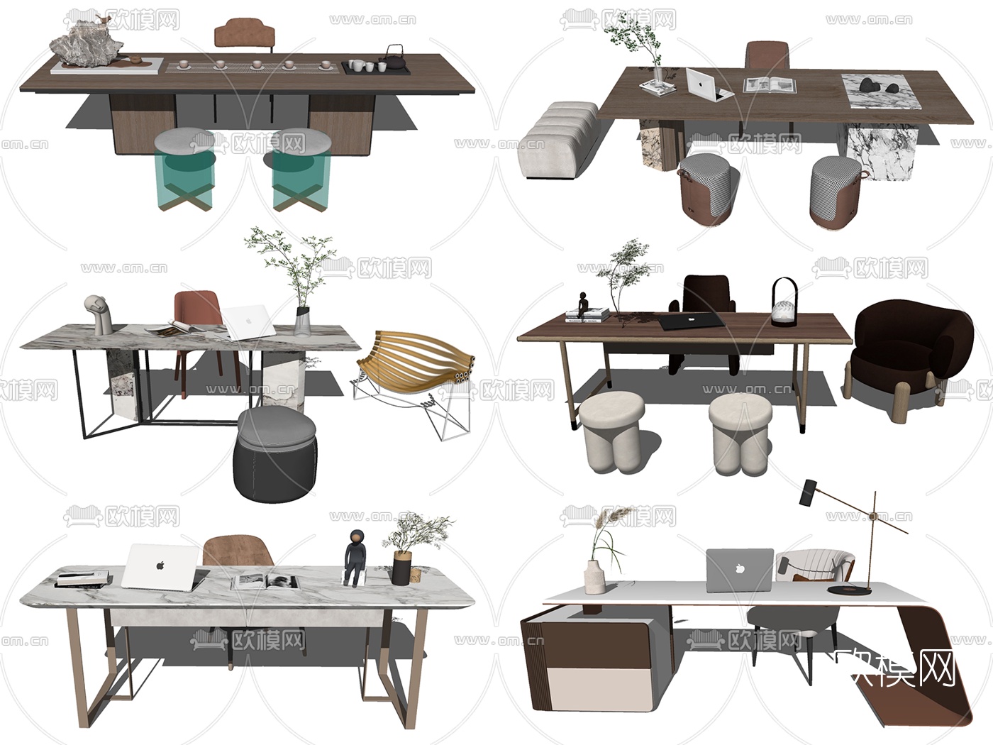 现代书桌椅茶桌椅su模型下载